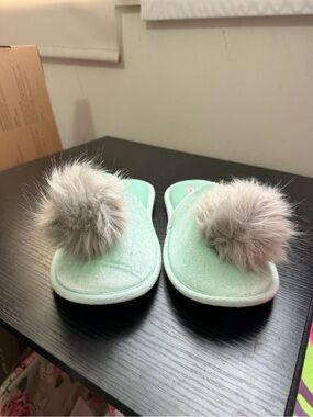 Victoria's Secret Mint Green Plush Slippers